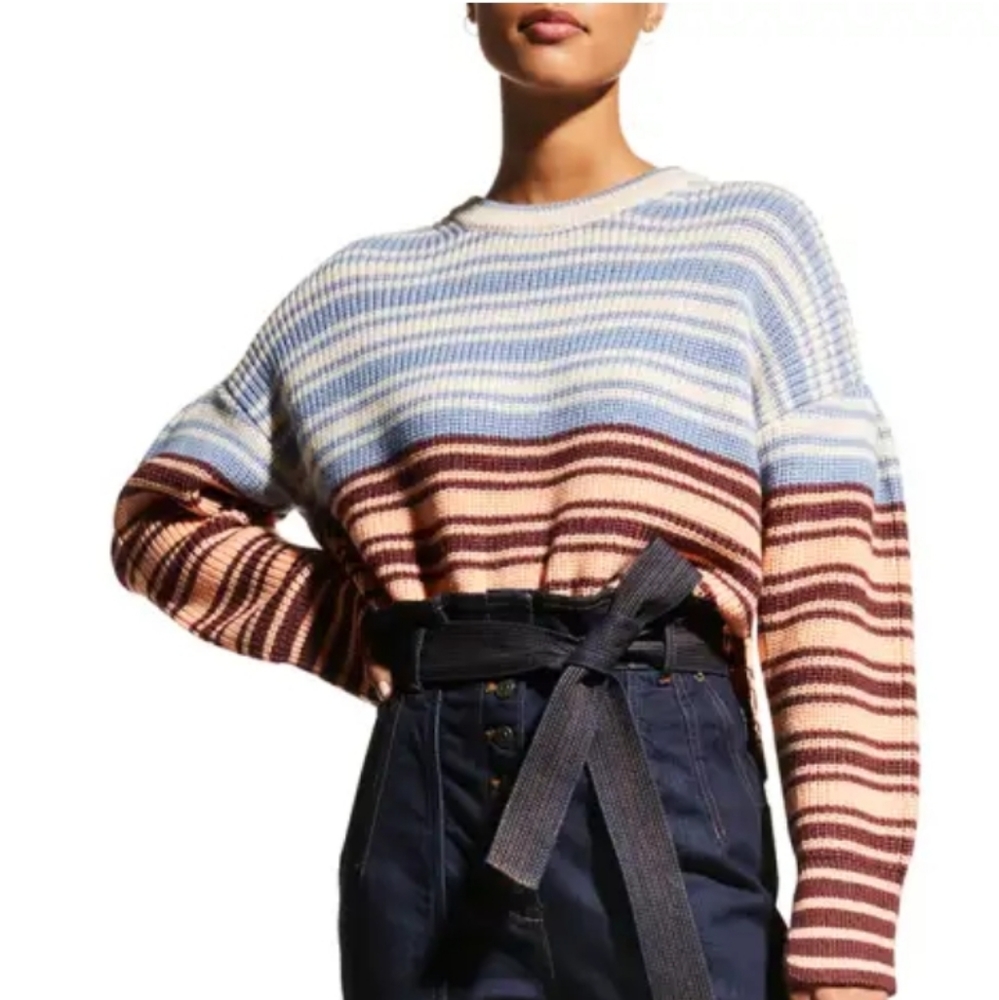 Cinq a Sept Malia Striped Drop-Shoulder Sweater.